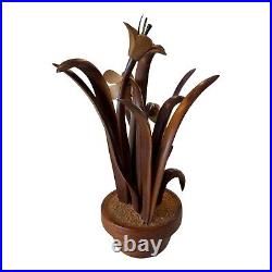 Vintage 1984 Hand Carved Wooden Flower Sculpture by Jeffrey Lindley Briggs