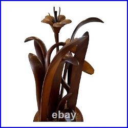 Vintage 1984 Hand Carved Wooden Flower Sculpture by Jeffrey Lindley Briggs