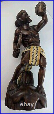 Vintage 20 HEADHUNTER TRIBAL TIKI WARRIOR Carved WOOD Statue ART FIGURE