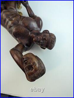 Vintage 20 HEADHUNTER TRIBAL TIKI WARRIOR Carved WOOD Statue ART FIGURE