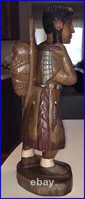 Vintage 20 hand carved wood and painted Indian squaw with baby and pappoose