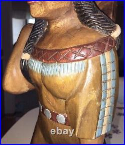 Vintage 20 hand carved wood and painted Indian squaw with baby and pappoose