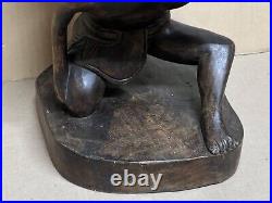 Vintage 21 Wood Carving Sculpture Ancient Man Holding Lifting Jar Pot Handmade Vintage 21 Wood Carving Sculpture Ancient Man Holding Lifting Jar Pot Handmade