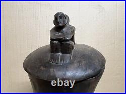 Vintage 21 Wood Carving Sculpture Ancient Man Holding Lifting Jar Pot Handmade Vintage 21 Wood Carving Sculpture Ancient Man Holding Lifting Jar Pot Handmade