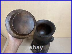 Vintage 21 Wood Carving Sculpture Ancient Man Holding Lifting Jar Pot Handmade Vintage 21 Wood Carving Sculpture Ancient Man Holding Lifting Jar Pot Handmade
