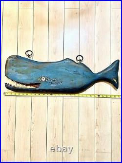 Vintage 28 Nautical Killer Whale Fish Sign Wood Cedar Carving Bait Shop Cabin