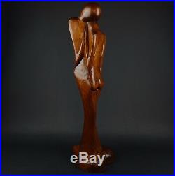 Vintage 29 Hand Carved Wood Modernist Sculpture Man & Woman in Lovers Embrace
