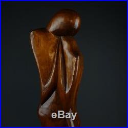 Vintage 29 Hand Carved Wood Modernist Sculpture Man & Woman in Lovers Embrace
