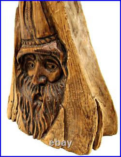 Vintage 90's Signed Jack Leslin Large Wood Carving Tree Spirit Wizard Folk Art