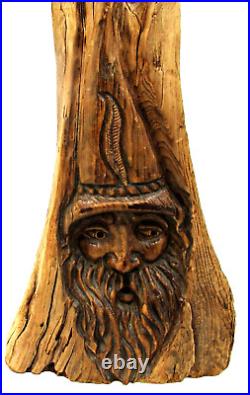 Vintage 90's Signed Jack Leslin Large Wood Carving Tree Spirit Wizard Folk Art