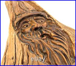 Vintage 90's Signed Jack Leslin Large Wood Carving Tree Spirit Wizard Folk Art