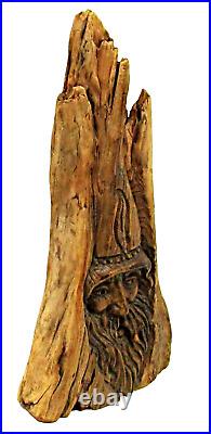 Vintage 90's Signed Jack Leslin Large Wood Carving Tree Spirit Wizard Folk Art