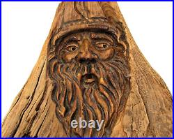 Vintage 90's Signed Jack Leslin Large Wood Carving Tree Spirit Wizard Folk Art