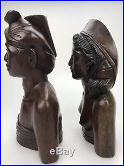 Vintage A A Fatimah Bali Wood Carving Man Woman Bookends Sculpture Signed 10