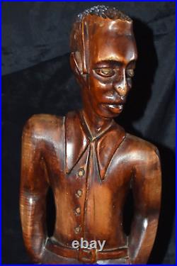 Vintage AFRICAN AMERICAN Sculpture Hand Wood Carving Of Young Man 26.5T