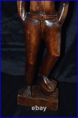 Vintage AFRICAN AMERICAN Sculpture Hand Wood Carving Of Young Man 26.5T