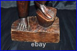 Vintage AFRICAN AMERICAN Sculpture Hand Wood Carving Of Young Man 26.5T