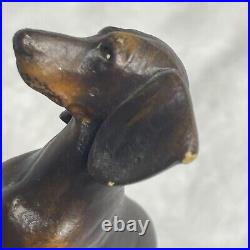 Vintage ANRI Genuine Wood Hand Carved Dachshund Dog Signed Diller Italy Rare