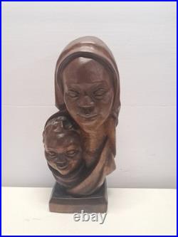 Vintage African Carving Wood Bust Sculpture Statue Art By MAUKA CYRILLE 16 Tall