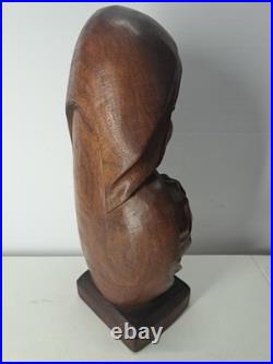 Vintage African Carving Wood Bust Sculpture Statue Art By MAUKA CYRILLE 16 Tall