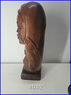 Vintage African Carving Wood Bust Sculpture Statue Art By MAUKA CYRILLE 16 Tall