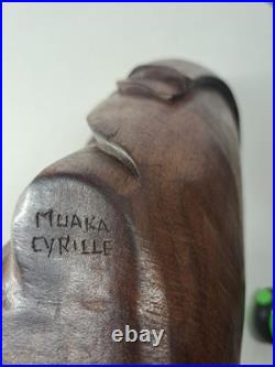 Vintage African Carving Wood Bust Sculpture Statue Art By MAUKA CYRILLE 16 Tall