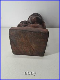 Vintage African Carving Wood Bust Sculpture Statue Art By MAUKA CYRILLE 16 Tall