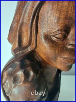 Vintage African Carving Wood Bust Sculpture Statue Art By MAUKA CYRILLE 16 Tall