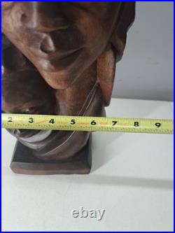 Vintage African Carving Wood Bust Sculpture Statue Art By MAUKA CYRILLE 16 Tall