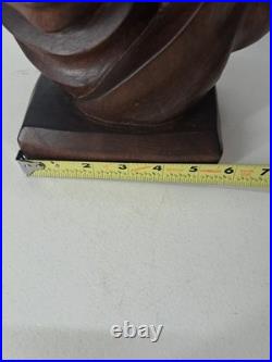 Vintage African Carving Wood Bust Sculpture Statue Art By MAUKA CYRILLE 16 Tall