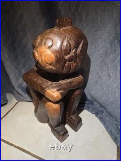 Vintage African Hand Carved Wood Seated Figure Sculpture 13.5 Arms Crossed F. B