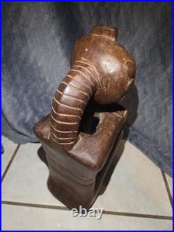Vintage African Hand Carved Wood Seated Figure Sculpture 13.5 Arms Crossed F. B