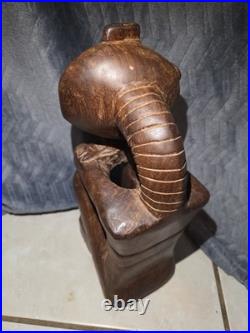 Vintage African Hand Carved Wood Seated Figure Sculpture 13.5 Arms Crossed F. B