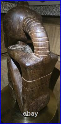 Vintage African Hand Carved Wood Seated Figure Sculpture 13.5 Arms Crossed F. B