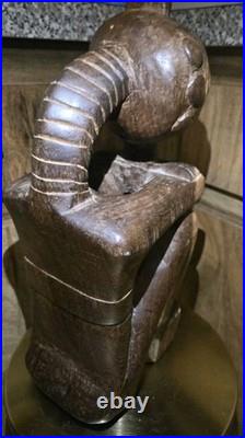 Vintage African Hand Carved Wood Seated Figure Sculpture 13.5 Arms Crossed F. B