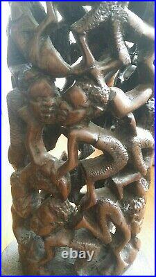 Vintage African Tree Of Life Makonde Ebony Wood Hand Carving 12