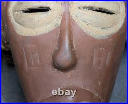 Vintage African Tribal Mask Hand Carved Wood Raffia Fiber 15in Ethnic Art Decor Vintage African Tribal Mask Hand Carved Wood Raffia Fiber 15in Ethnic Art Decor
