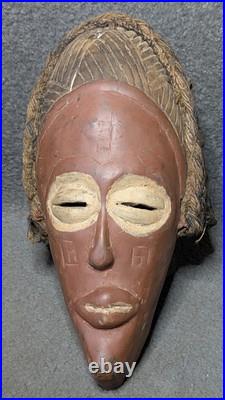 Vintage African Tribal Mask Hand Carved Wood Raffia Fiber 15in Ethnic Art Decor Vintage African Tribal Mask Hand Carved Wood Raffia Fiber 15in Ethnic Art Decor