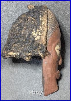 Vintage African Tribal Mask Hand Carved Wood Raffia Fiber 15in Ethnic Art Decor Vintage African Tribal Mask Hand Carved Wood Raffia Fiber 15in Ethnic Art Decor
