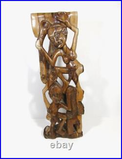 Vintage African Wood Carving Signed Wilson Tribal Couple Relief Sculpture 19 H Vintage African Wood Carving Signed Wilson Tribal Couple Relief Sculpture 19 H