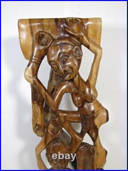 Vintage African Wood Carving Signed Wilson Tribal Couple Relief Sculpture 19 H Vintage African Wood Carving Signed Wilson Tribal Couple Relief Sculpture 19 H