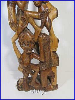 Vintage African Wood Carving Signed Wilson Tribal Couple Relief Sculpture 19 H Vintage African Wood Carving Signed Wilson Tribal Couple Relief Sculpture 19 H