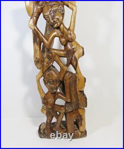 Vintage African Wood Carving Signed Wilson Tribal Couple Relief Sculpture 19 H Vintage African Wood Carving Signed Wilson Tribal Couple Relief Sculpture 19 H