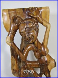 Vintage African Wood Carving Signed Wilson Tribal Couple Relief Sculpture 19 H Vintage African Wood Carving Signed Wilson Tribal Couple Relief Sculpture 19 H