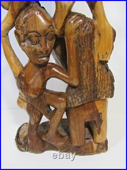 Vintage African Wood Carving Signed Wilson Tribal Couple Relief Sculpture 19 H Vintage African Wood Carving Signed Wilson Tribal Couple Relief Sculpture 19 H