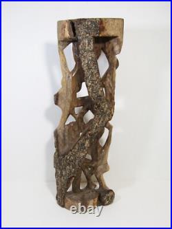 Vintage African Wood Carving Signed Wilson Tribal Couple Relief Sculpture 19 H Vintage African Wood Carving Signed Wilson Tribal Couple Relief Sculpture 19 H