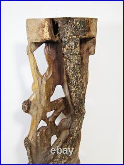 Vintage African Wood Carving Signed Wilson Tribal Couple Relief Sculpture 19 H Vintage African Wood Carving Signed Wilson Tribal Couple Relief Sculpture 19 H