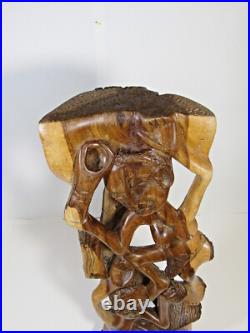 Vintage African Wood Carving Signed Wilson Tribal Couple Relief Sculpture 19 H Vintage African Wood Carving Signed Wilson Tribal Couple Relief Sculpture 19 H