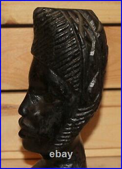 Vintage African hand carving wood bust figurine