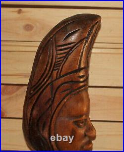 Vintage African hand carving wood man head figurine